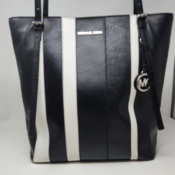 Michael Kors Megan Large Striped Leather Tote Bag - Picture 2 of 11